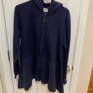 NWOT PUMA L EVO Navy Drapy Full Zip Hoodie Flattering Dropped Hem
